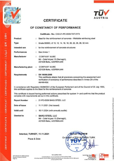 Austria Certificate of Constancy of Performance